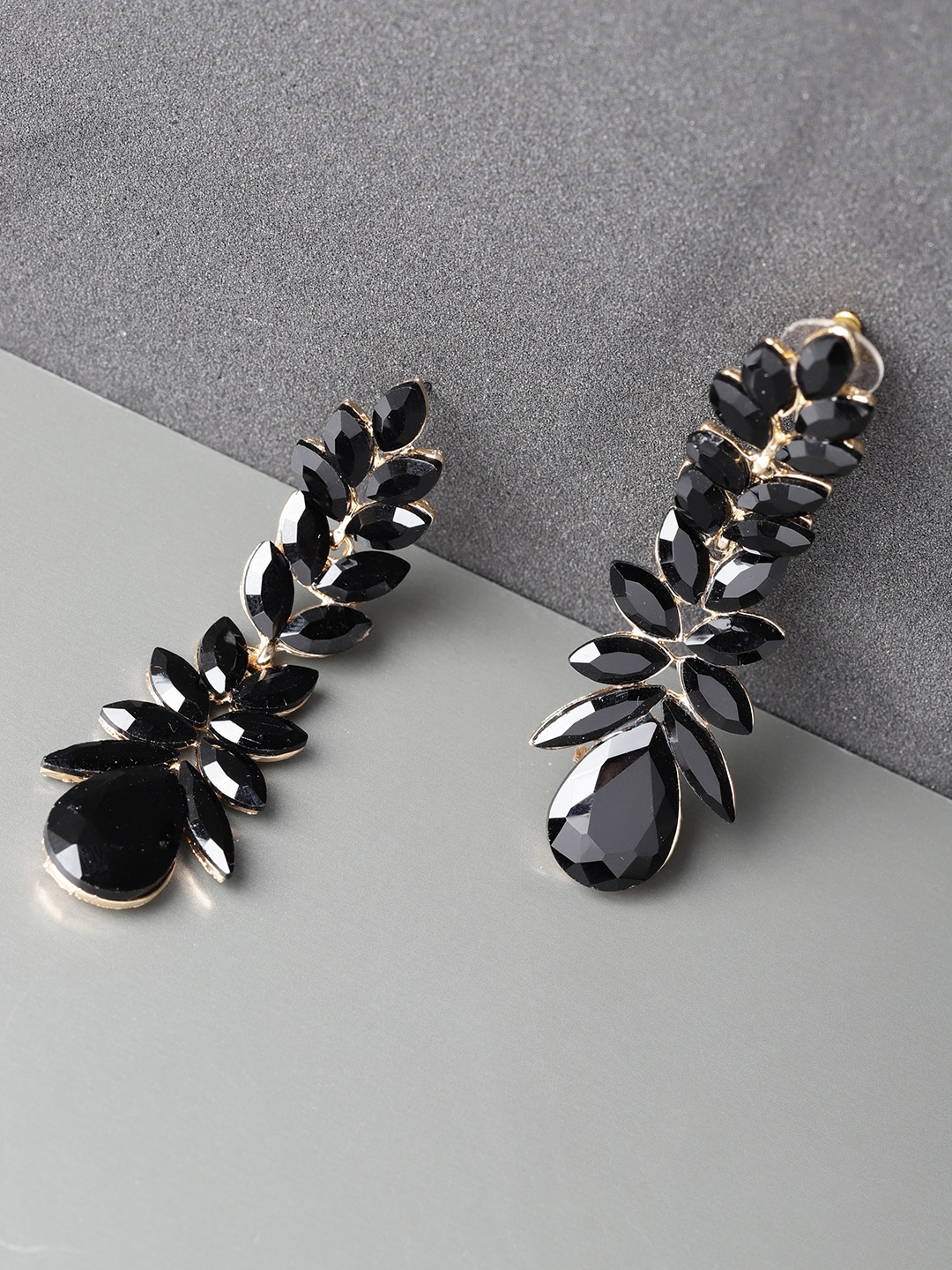 

YouBella Black Gold-Plated Stone-Studded Drop Earrings