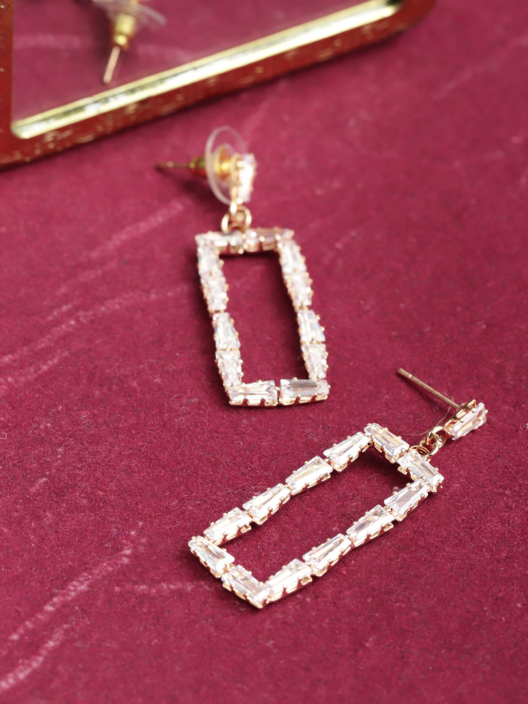 

YouBella Gold-Plated Stone-Studded Rectangular Drop Earrings