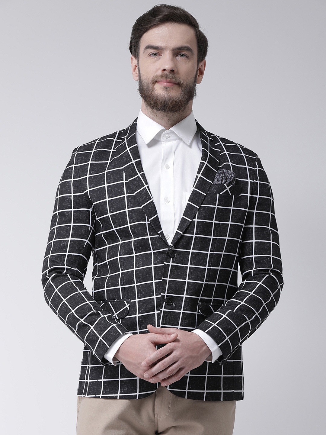 

Hangup Men Black Checked Regular Fit Single-Breasted Blazer