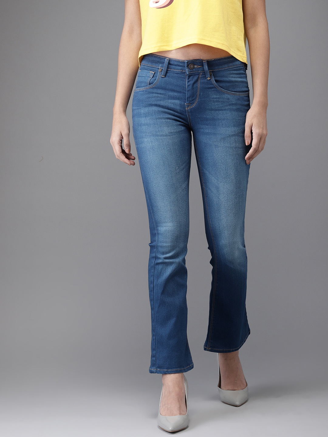 

HERE&NOW Women Blue Bootcut Mid-Rise Clean Look Stretchable Jeans