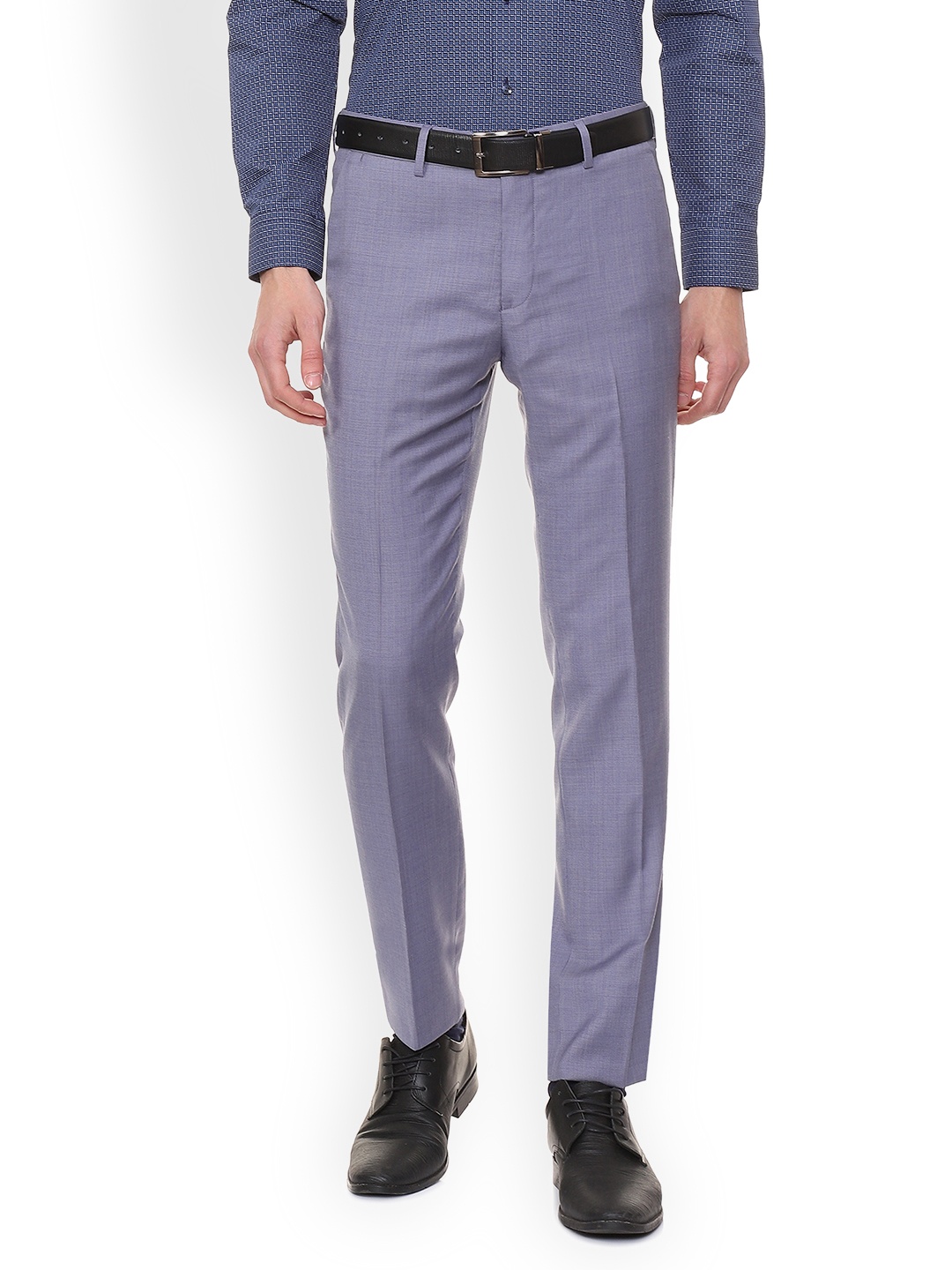 

Van Heusen Men Blue Slim Fit Self Design Formal Trousers