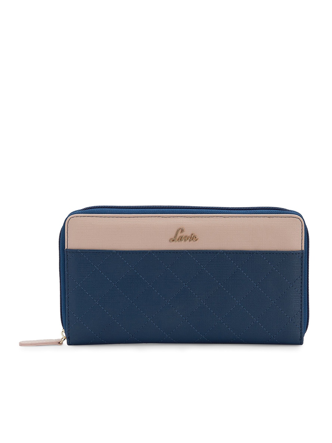 

Lavie Women Navy Blue & Beige Colourblocked Zip Around Wallet