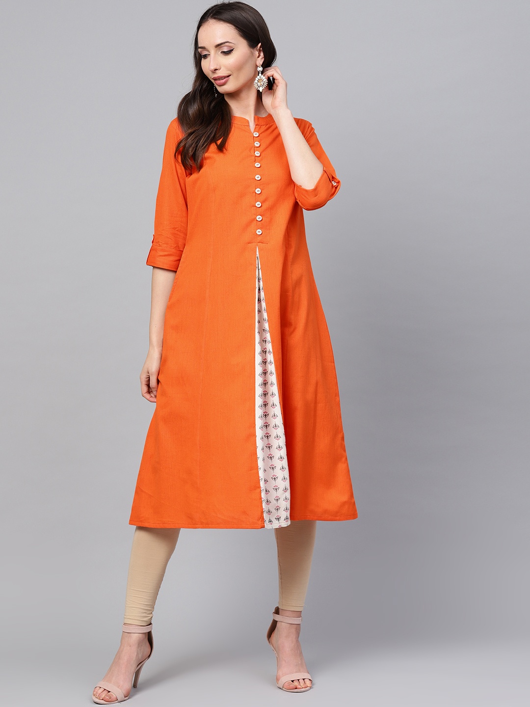 

ANAISA Women Orange Solid A-Line Kurta