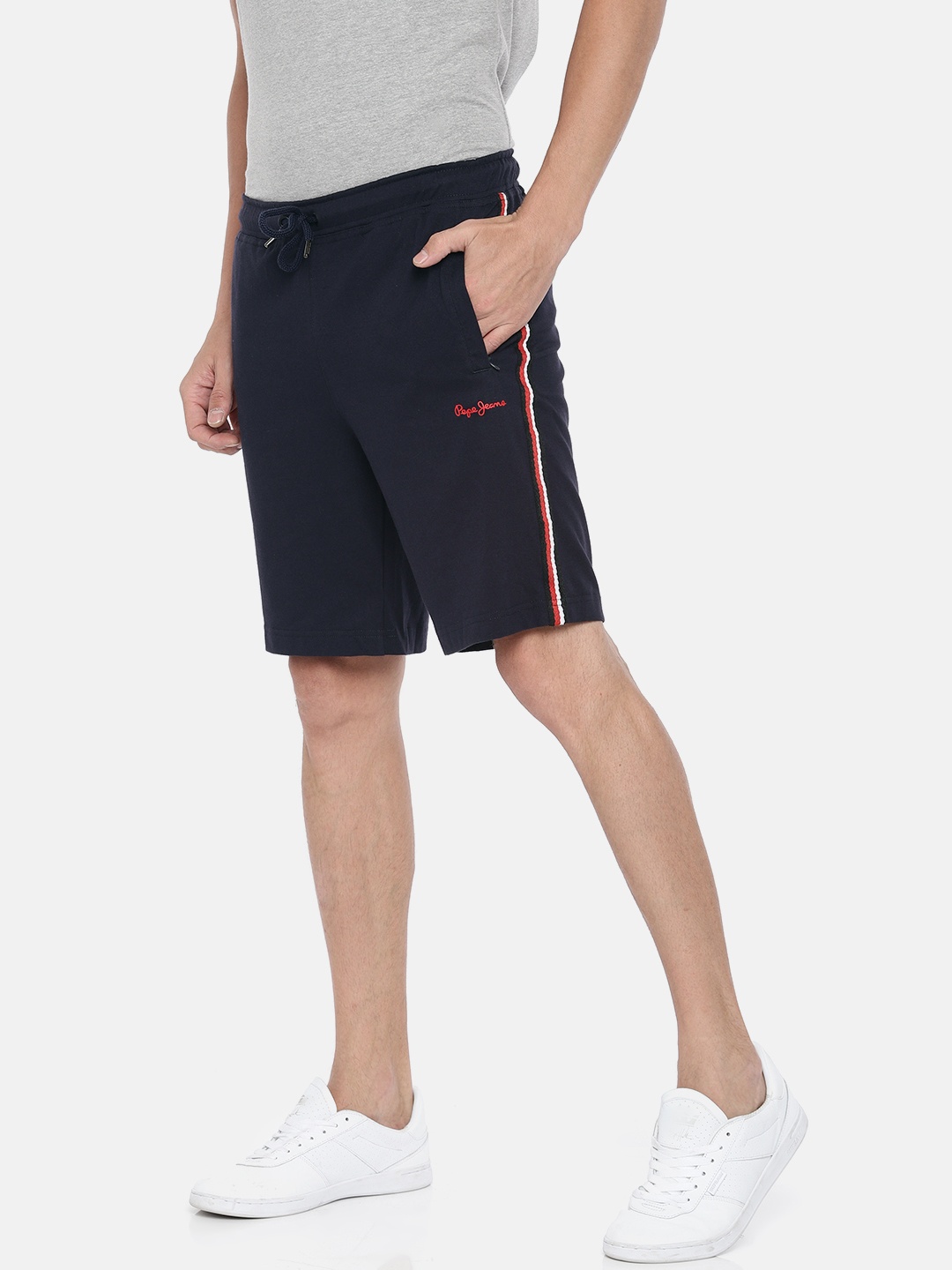 Pepe Jeans Men Navy Blue Solid Regular Fit Sports Shorts
