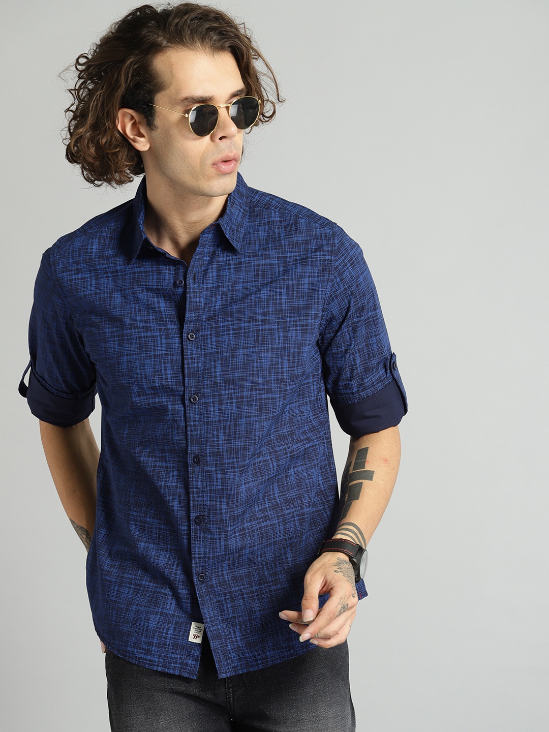 

Roadster Men Blue Regular Fit Printed Indigo Casual Shirt