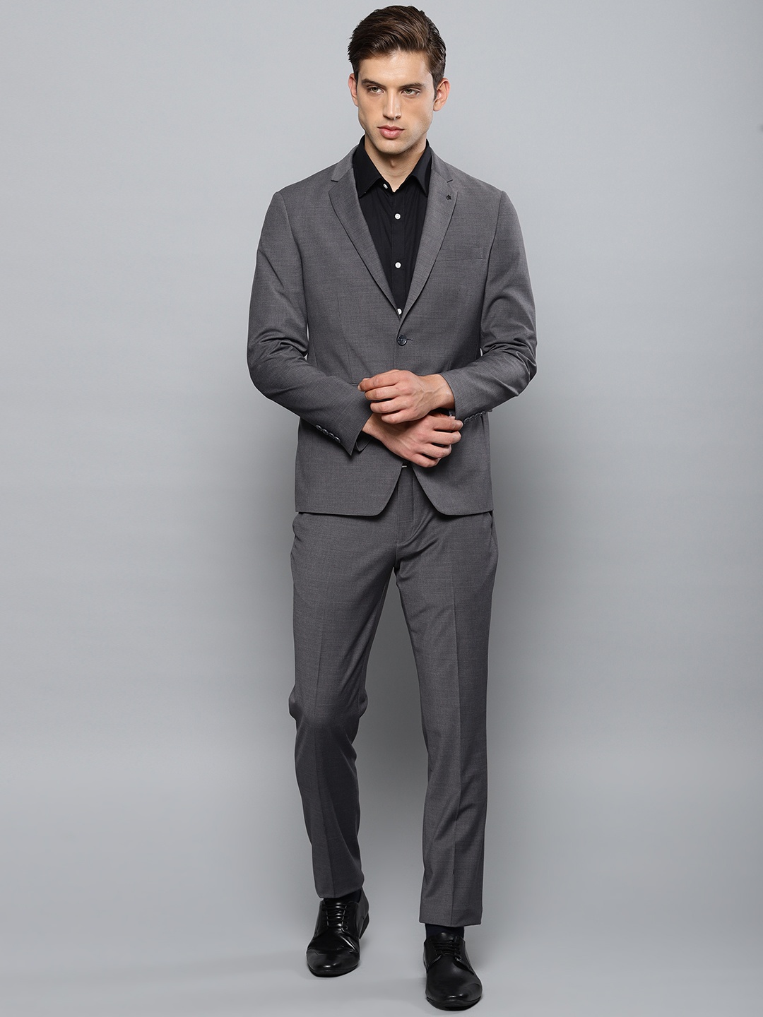 

Louis Philippe Permapress Grey Single-Breasted Slim Fit Permapress finest wrinkle free Formal Suit