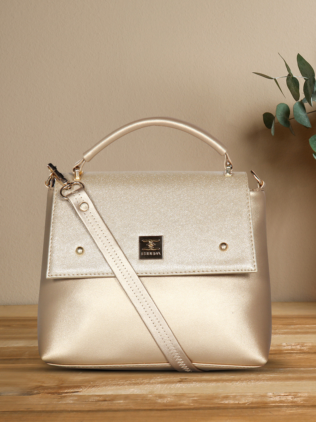 

ESBEDA Gold-Coloured Solid Handheld Bag