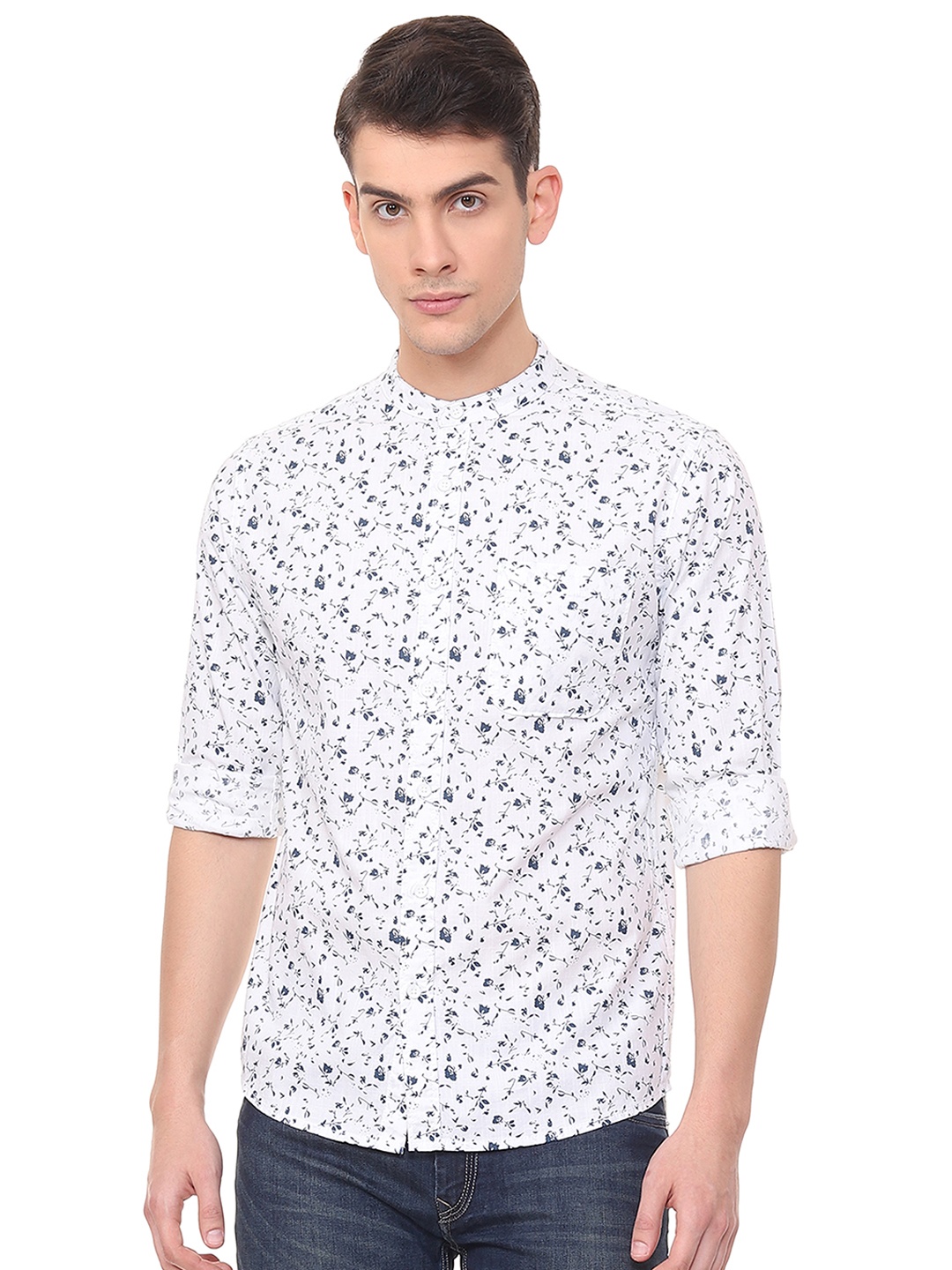 

People Men White Slim Fit Printed Casual Shirt