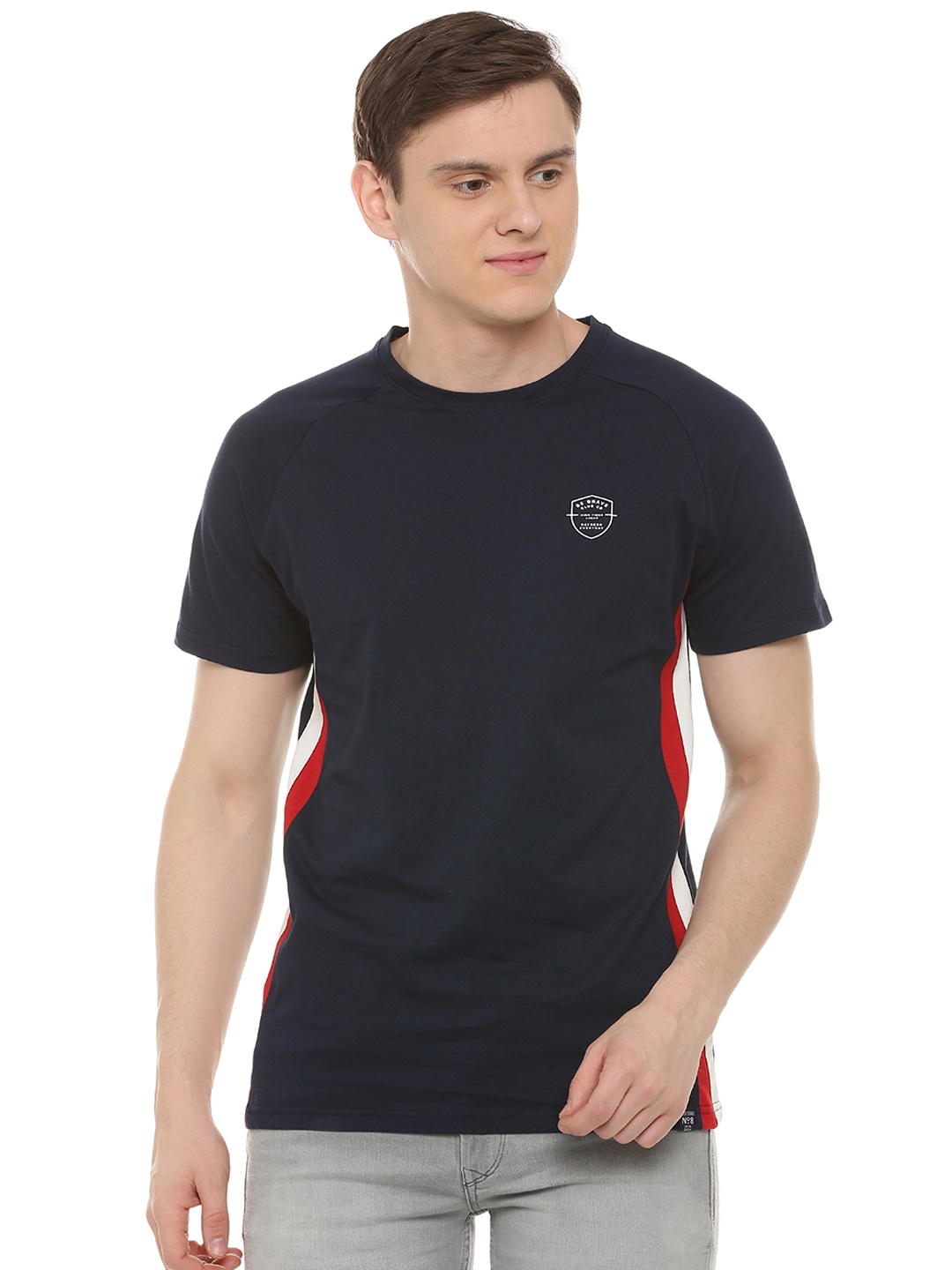 

People Men Navy Blue Solid Round Neck Pure Cotton T-shirt