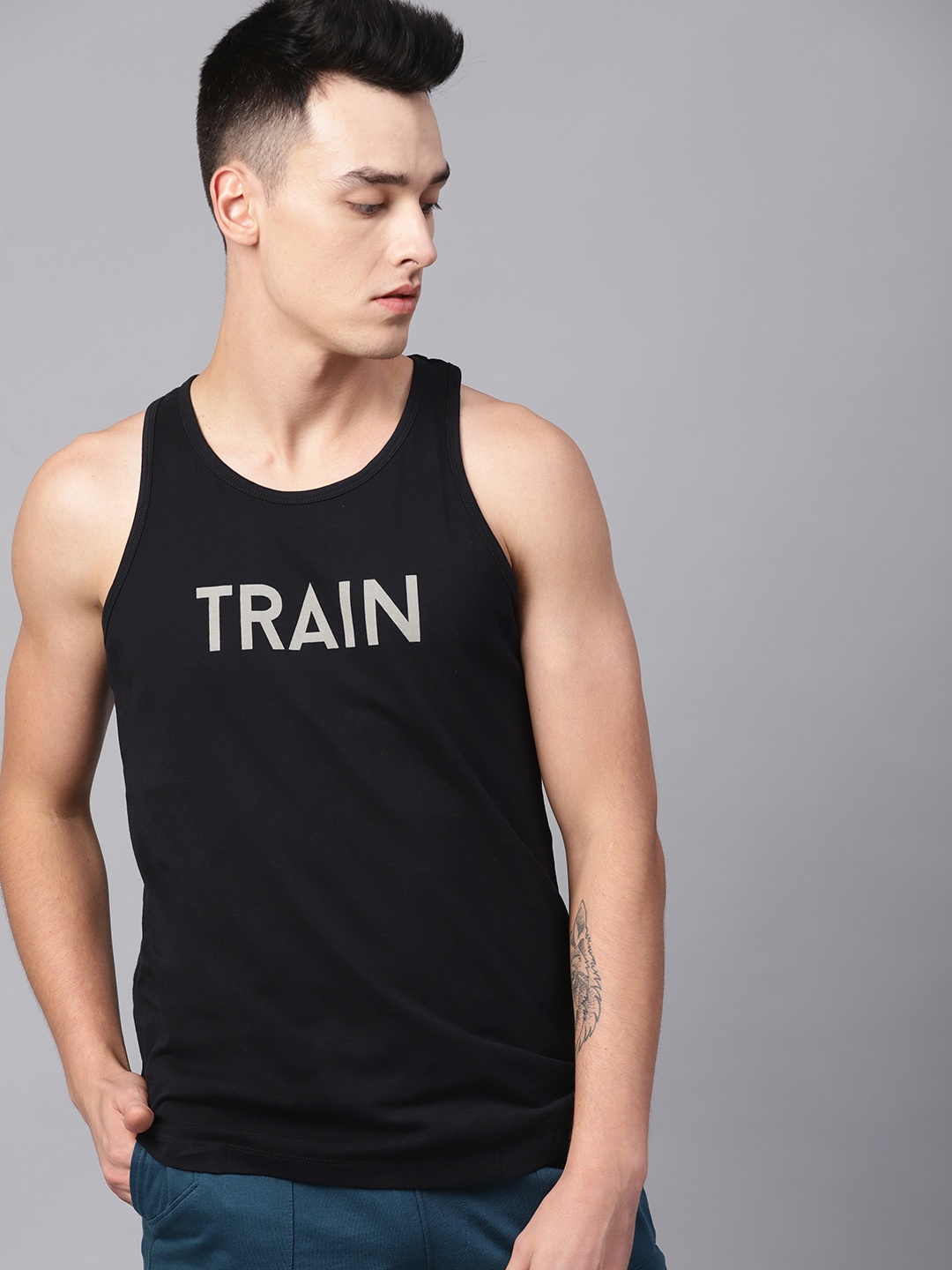 

HRX by Hrithik Roshan Men Black Printed Detail Training Tank