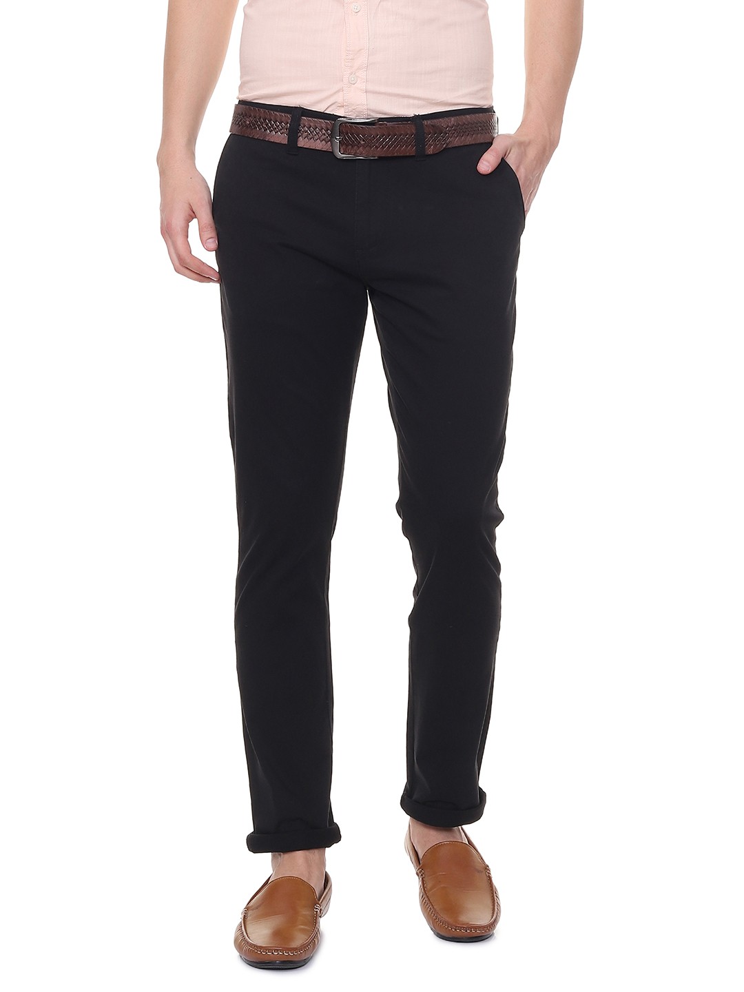 

People Men Black Slim Fit Solid Regular Trousers
