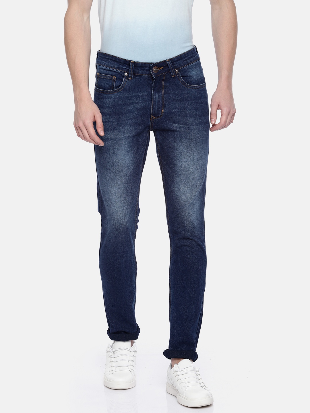 

People Men Blue Slim Fit Mid-Rise Clean Look Stretchable Jeans