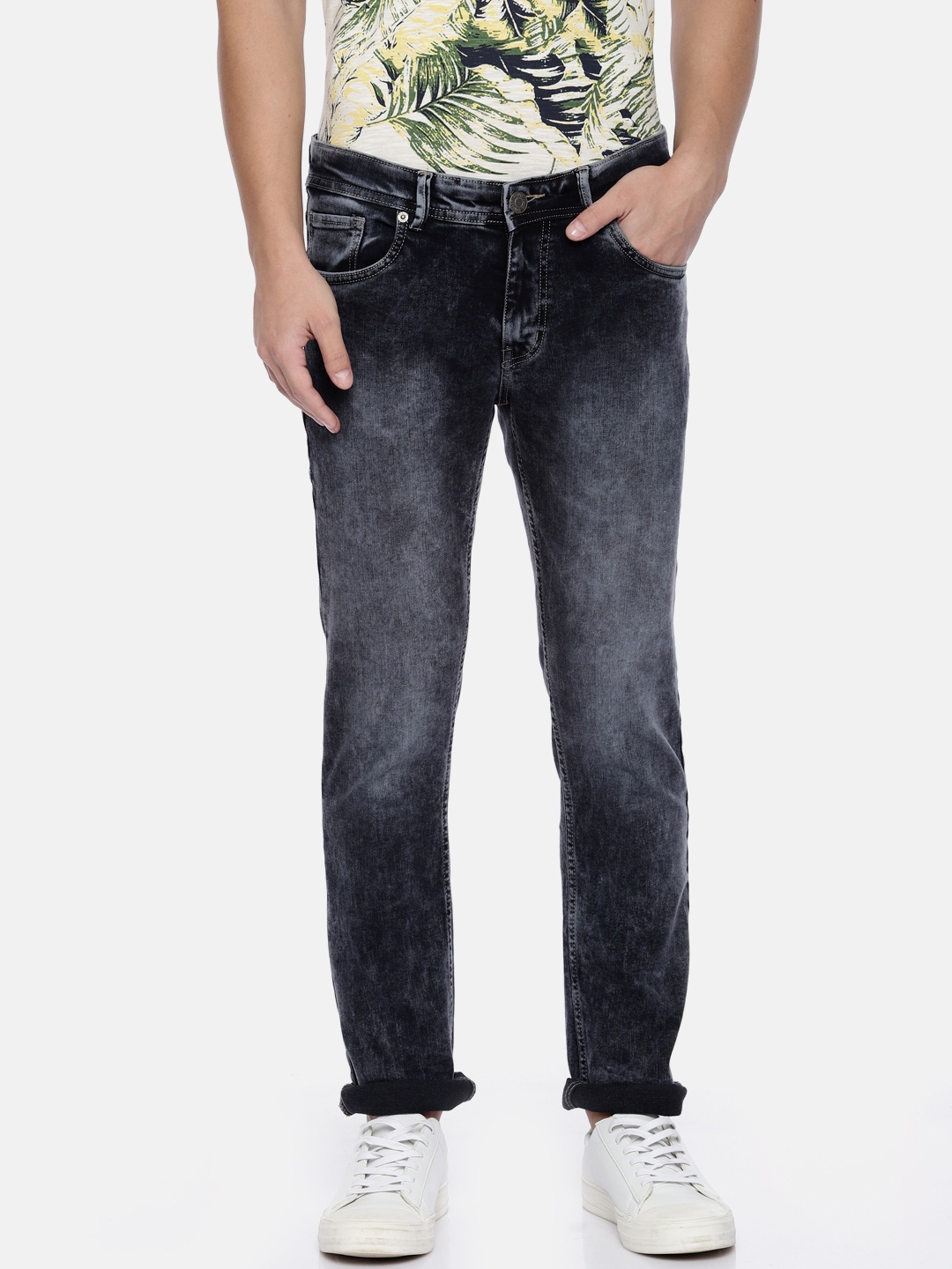 

People Men Black Slim Fit Mid-Rise Clean Look Stretchable Jeans