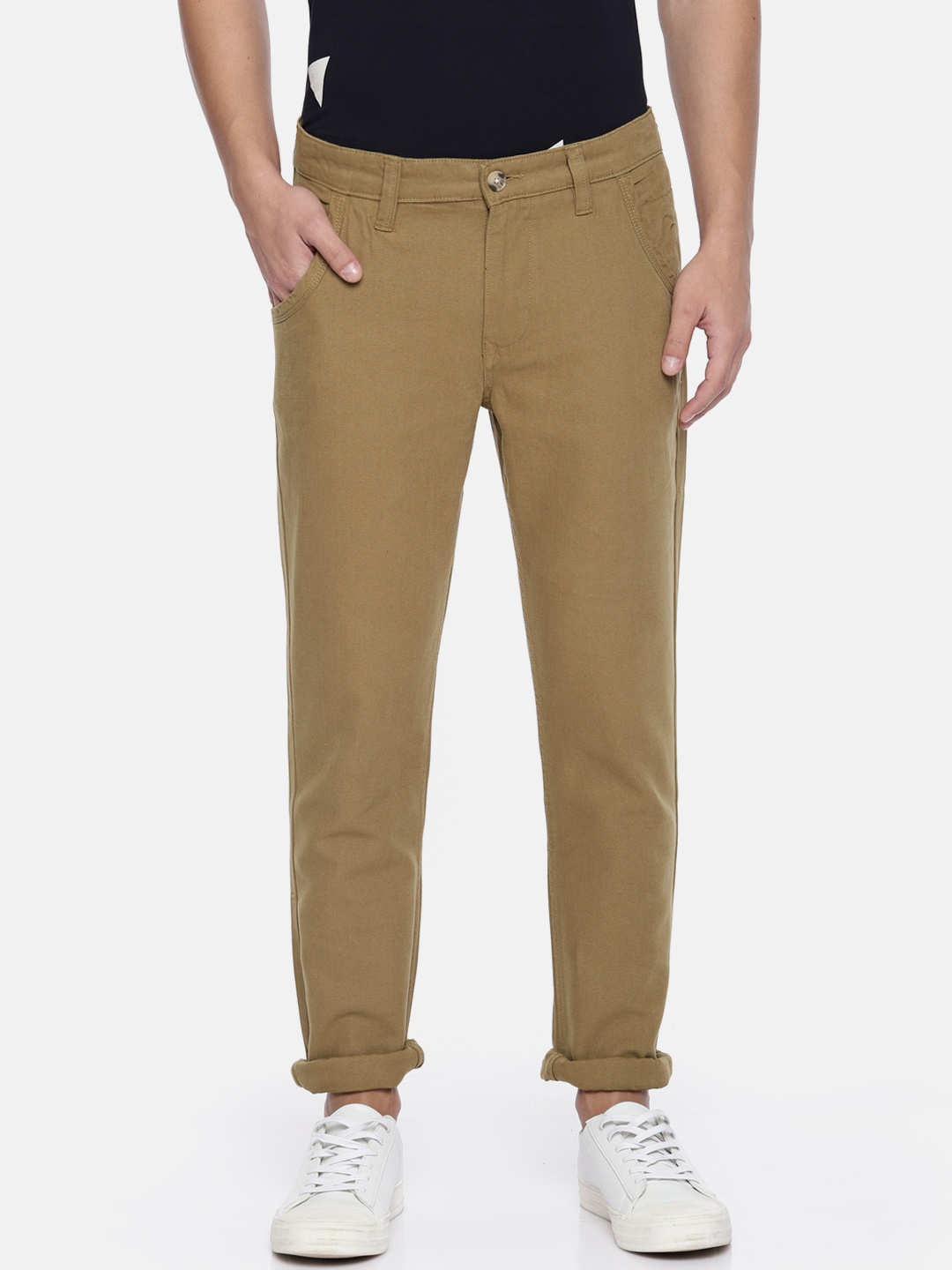 

People Men Khaki Slim Fit Solid Chinos