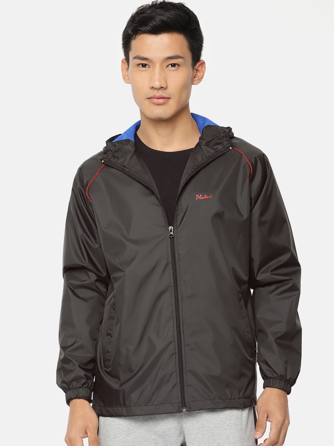 

Plutus Men Charcoal Grey Solid Windcheater Sporty Jacket