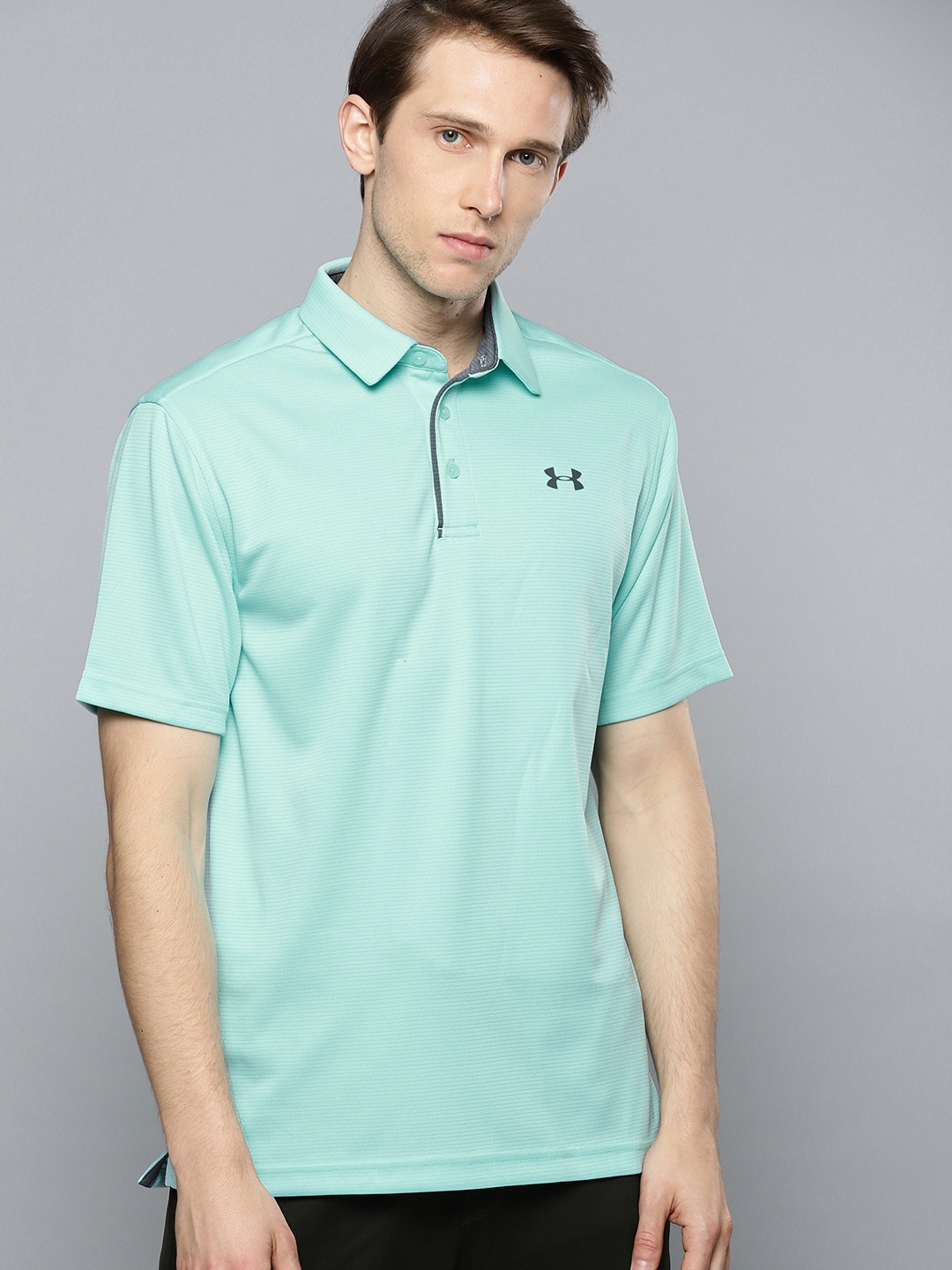 

UNDER ARMOUR Men Blue Self-Striped Tech Polo T-shirt