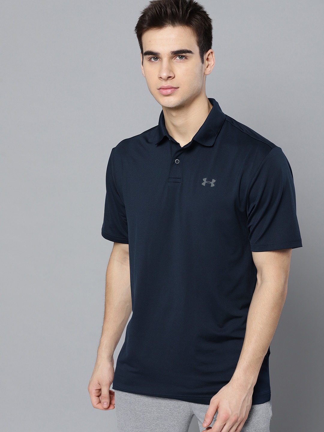 

UNDER ARMOUR Men Navy Solid Performance 2.0 Polo Collar T-shirt, Navy blue
