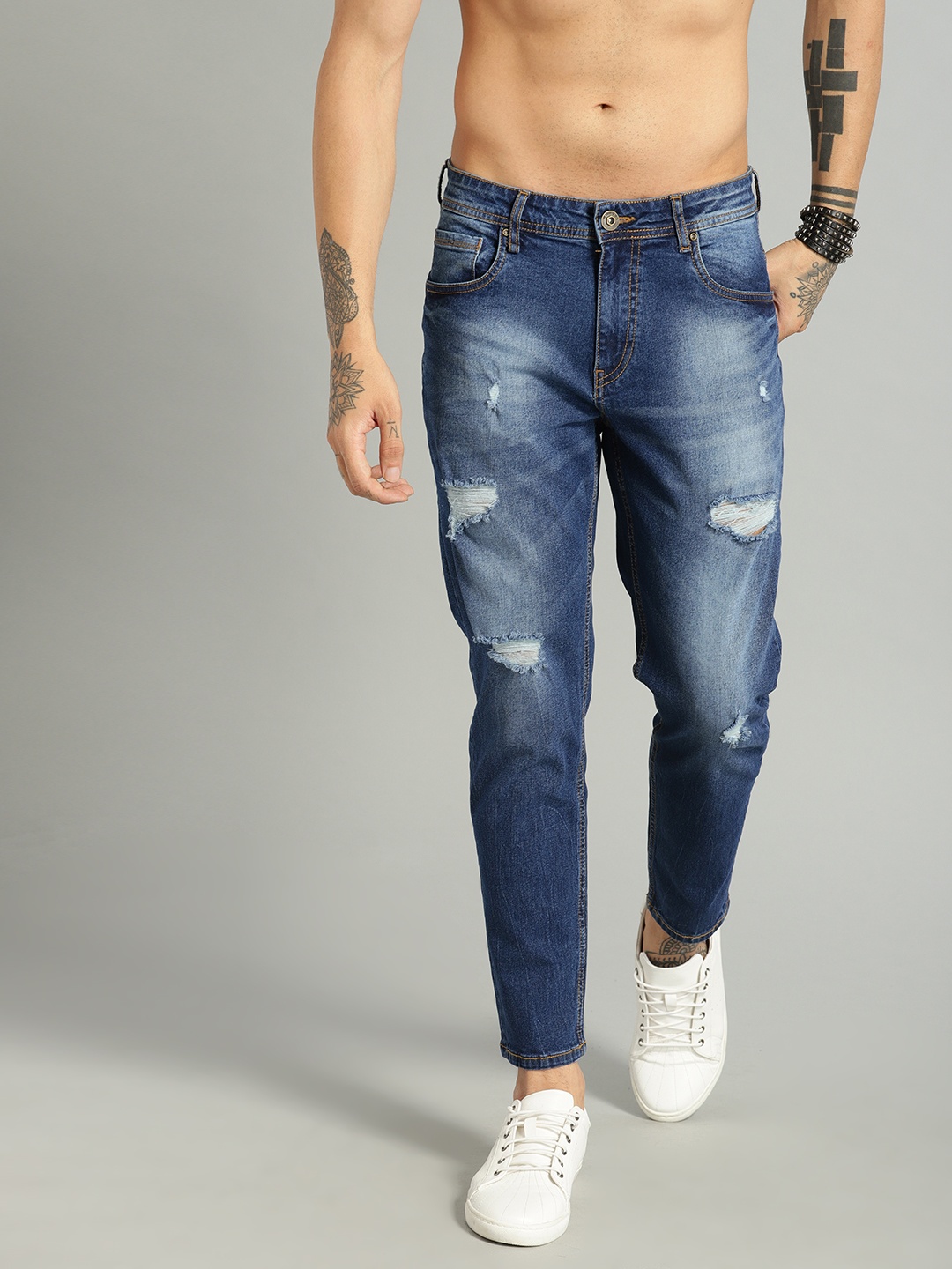 

Roadster Men Blue Regular Fit Mid-Rise Mildly Distressed Cropped Jeans