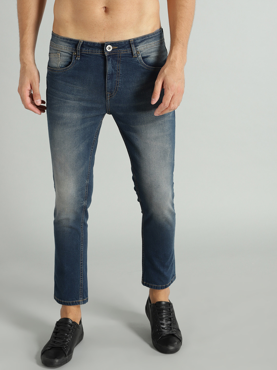 

Roadster Men Navy Blue Regular Fit Mid-Rise Clean Look Stretchable Cropped Jeans