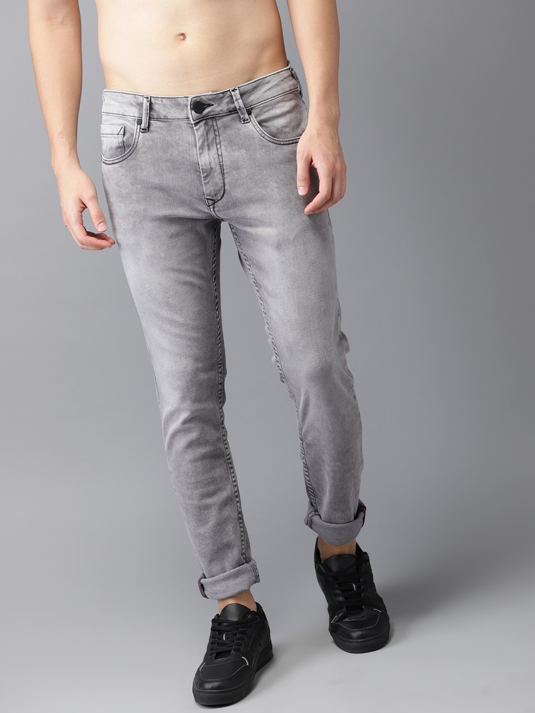 

HERE&NOW Men Grey Slim Fit Mid-Rise Clean Look Stretchable Jeans
