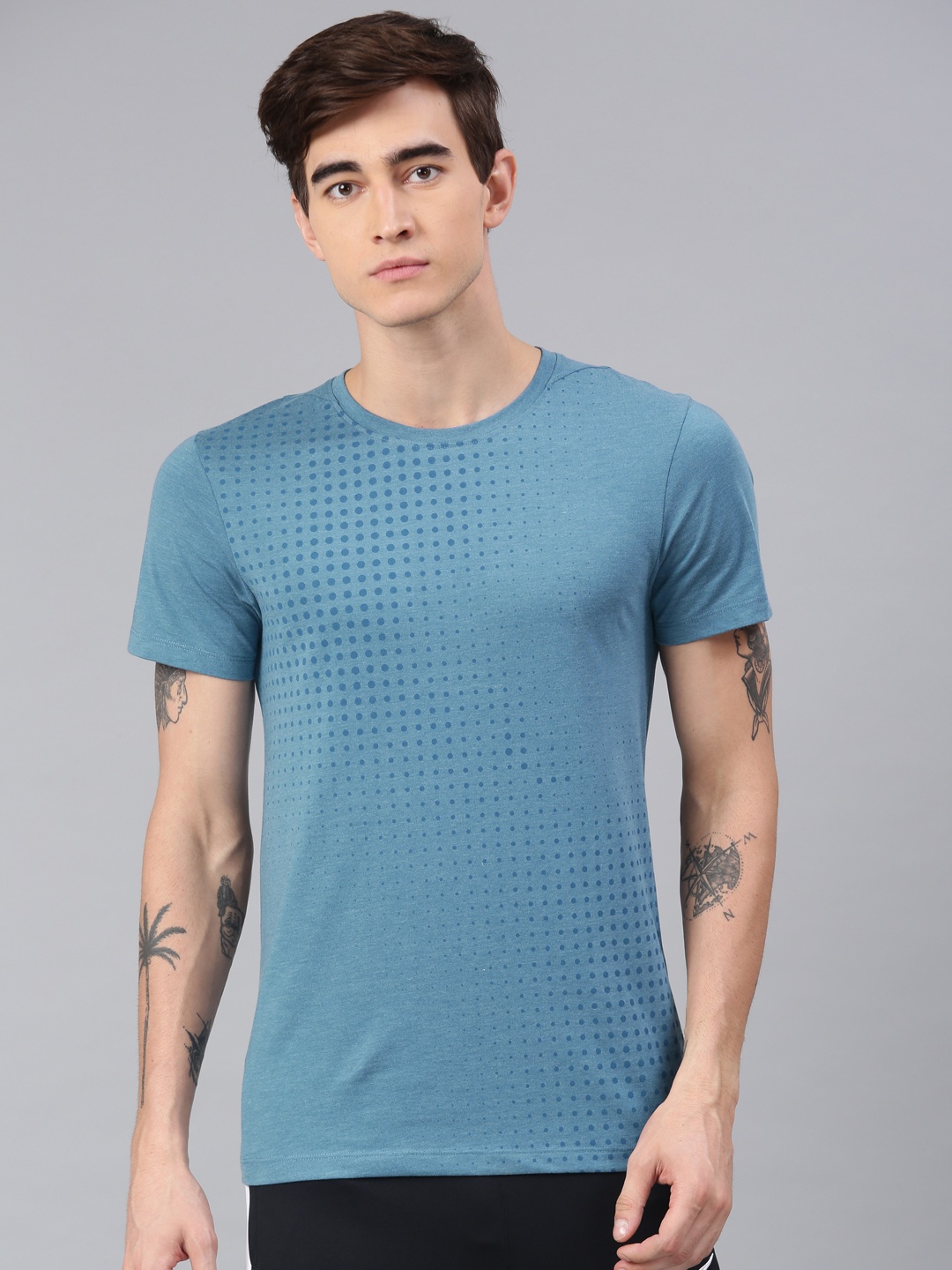 

HRX by Hrithik Roshan Men Blue Printed Round Neck Yoga Organic Cotton T-shirt