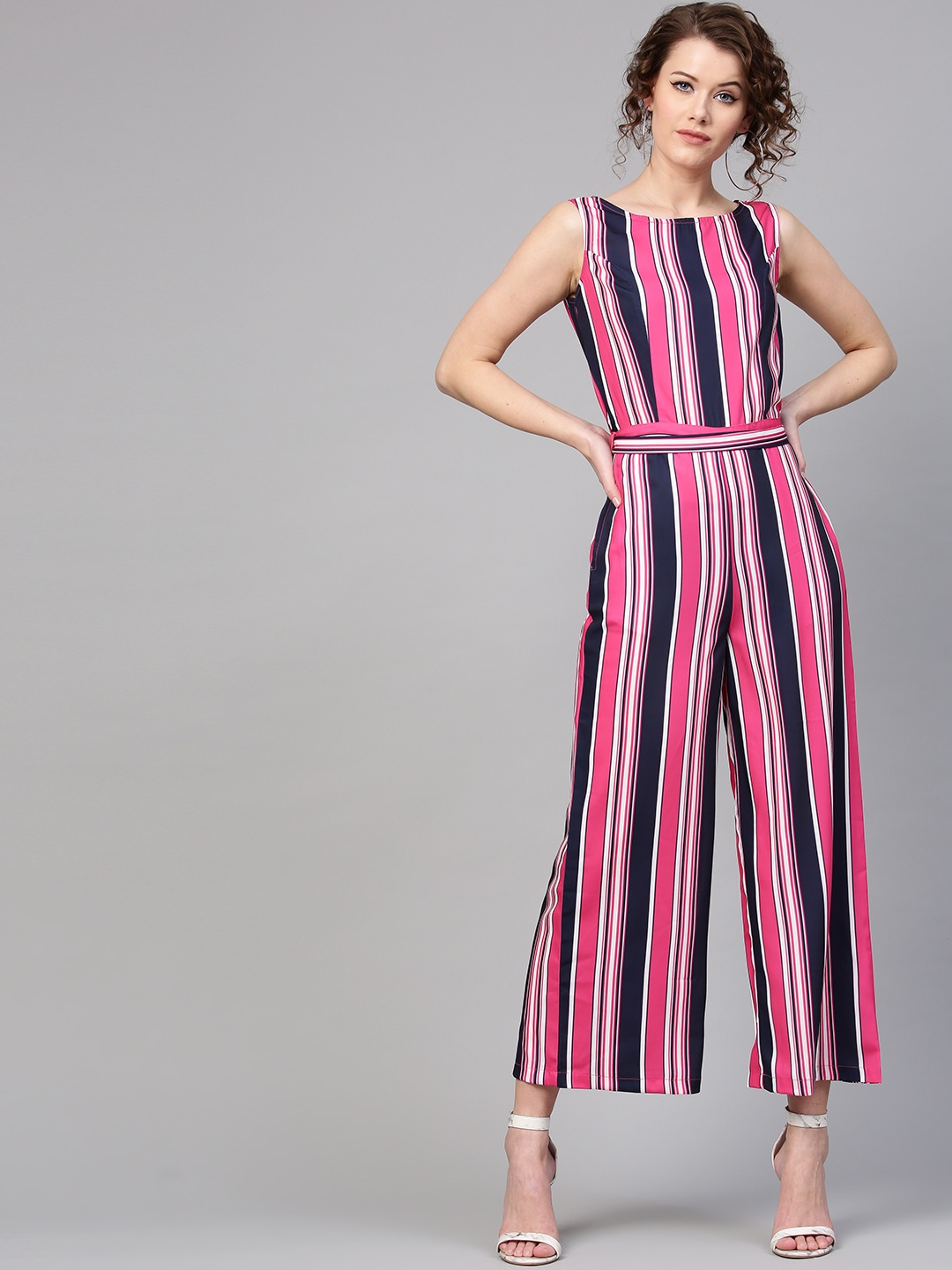 

Zima Leto Pink & White Striped Basic Jumpsuit
