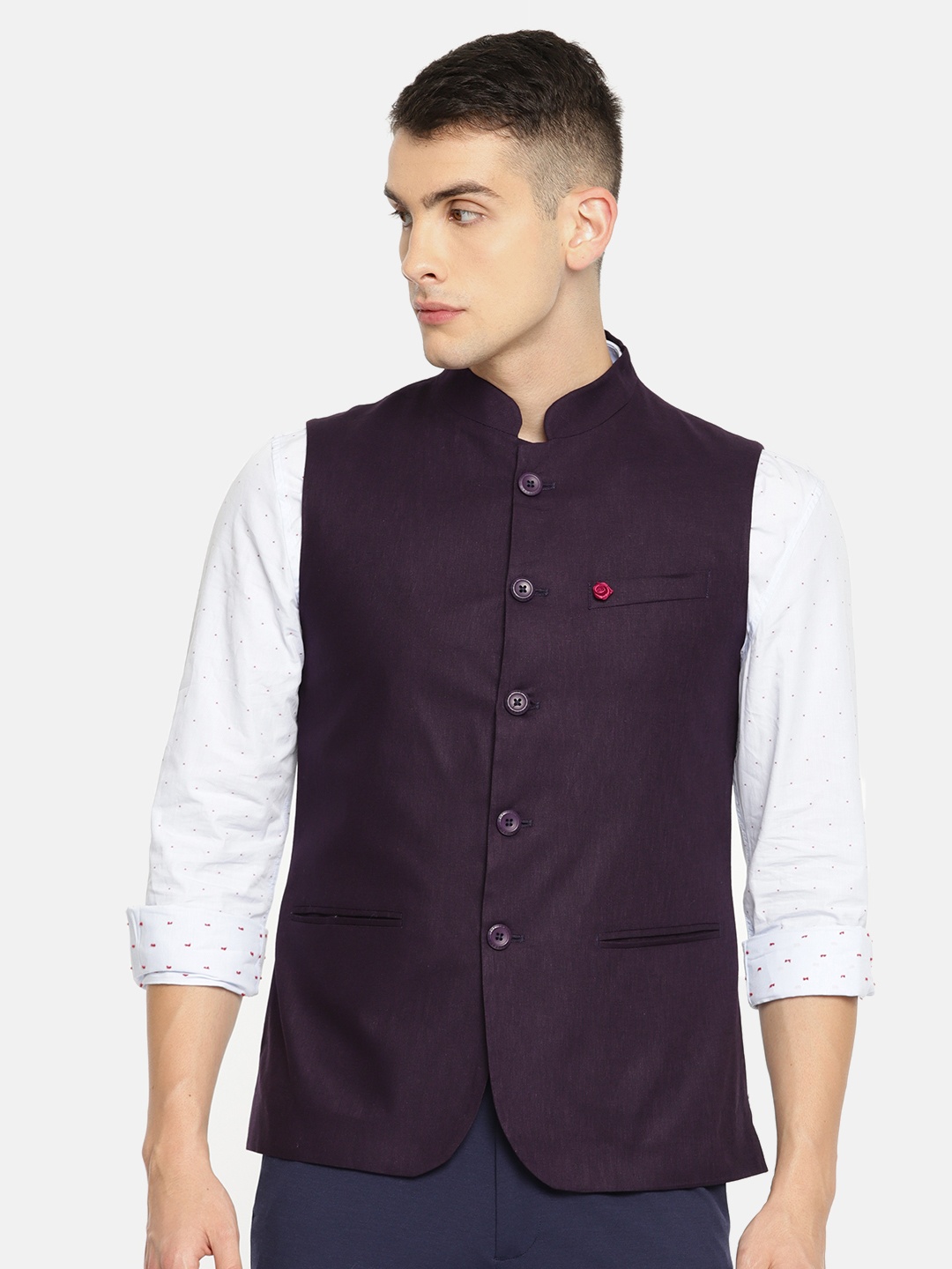 

The Indian Garage Co Brown Solid Pure Cotton Nehru Jacket