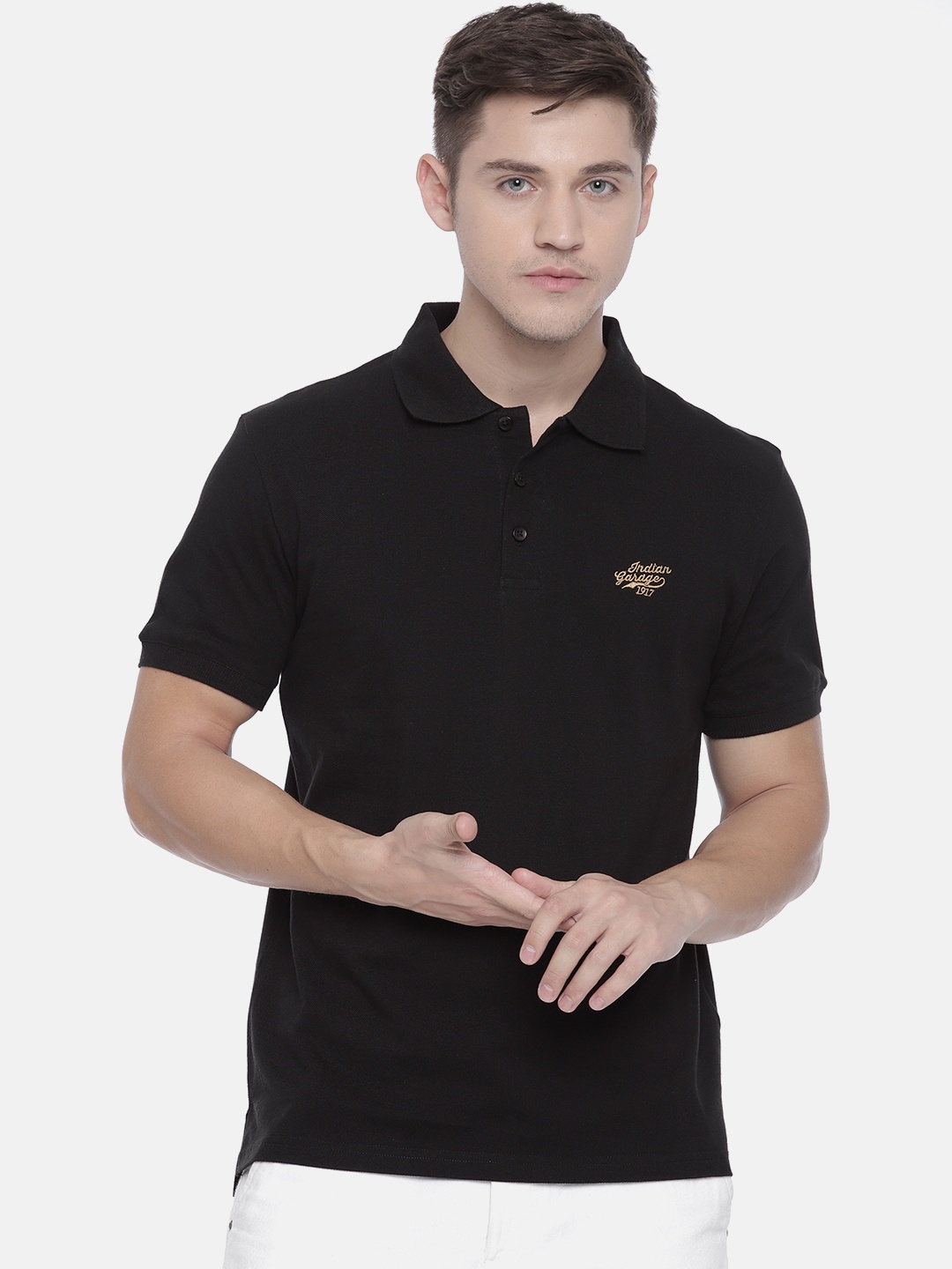 

The Indian Garage Co Men Black Solid Polo T-shirt