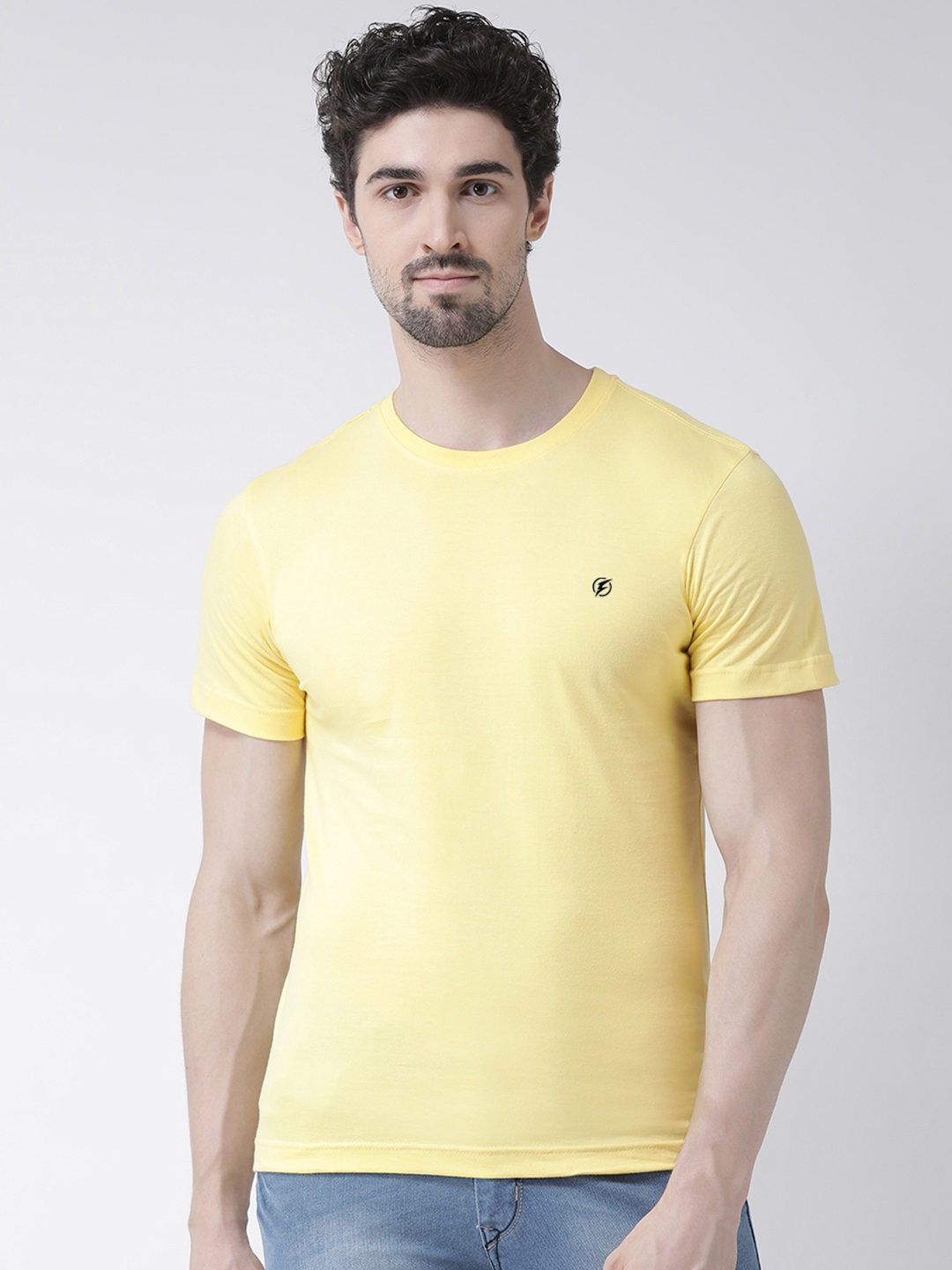 

Friskers Men Yellow Solid Round Neck Pure Cotton T-shirt
