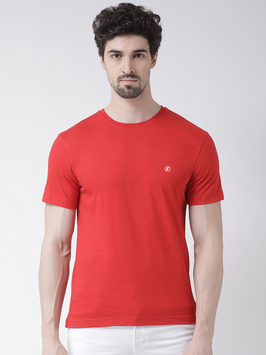 

Friskers Men Red Solid Round Neck Pure Cotton T-shirt