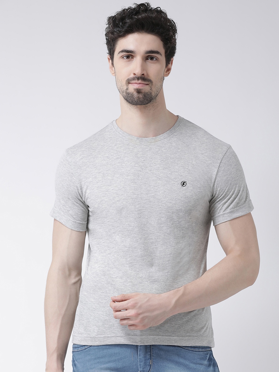 

Friskers Men Grey Solid Round Neck Pure Cotton T-shirt