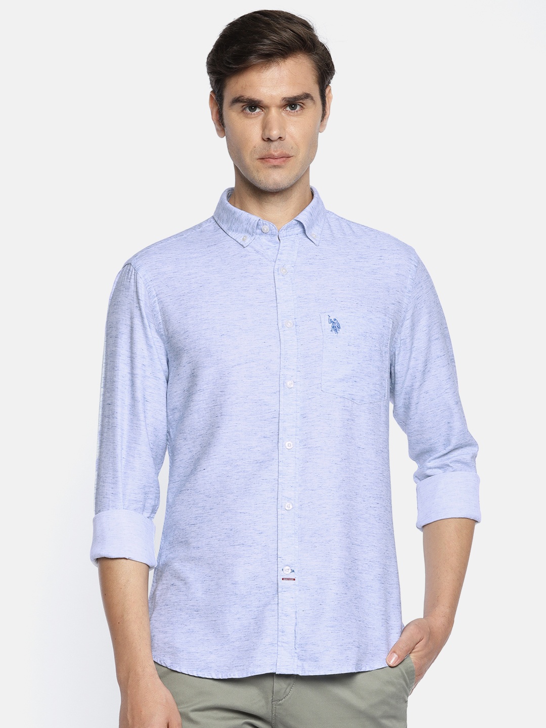 

U.S. Polo Assn. Men Blue Tailored Fit Solid Casual Shirt