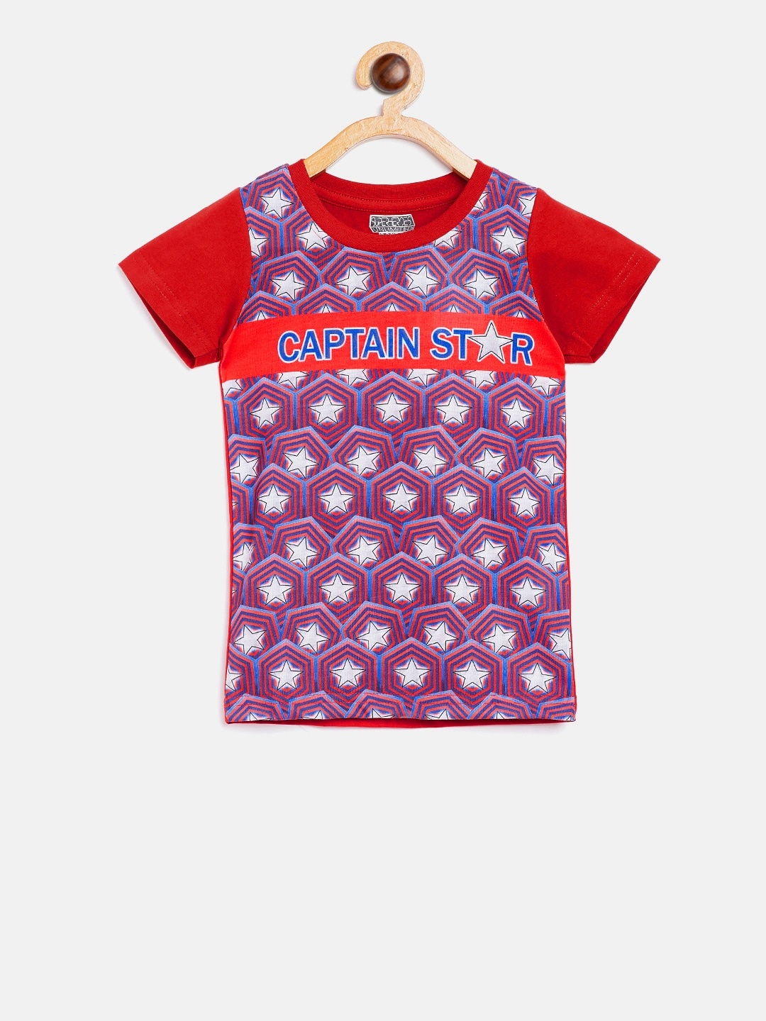 

Eteenz Boys Red & Blue Printed Round Neck T-shirt