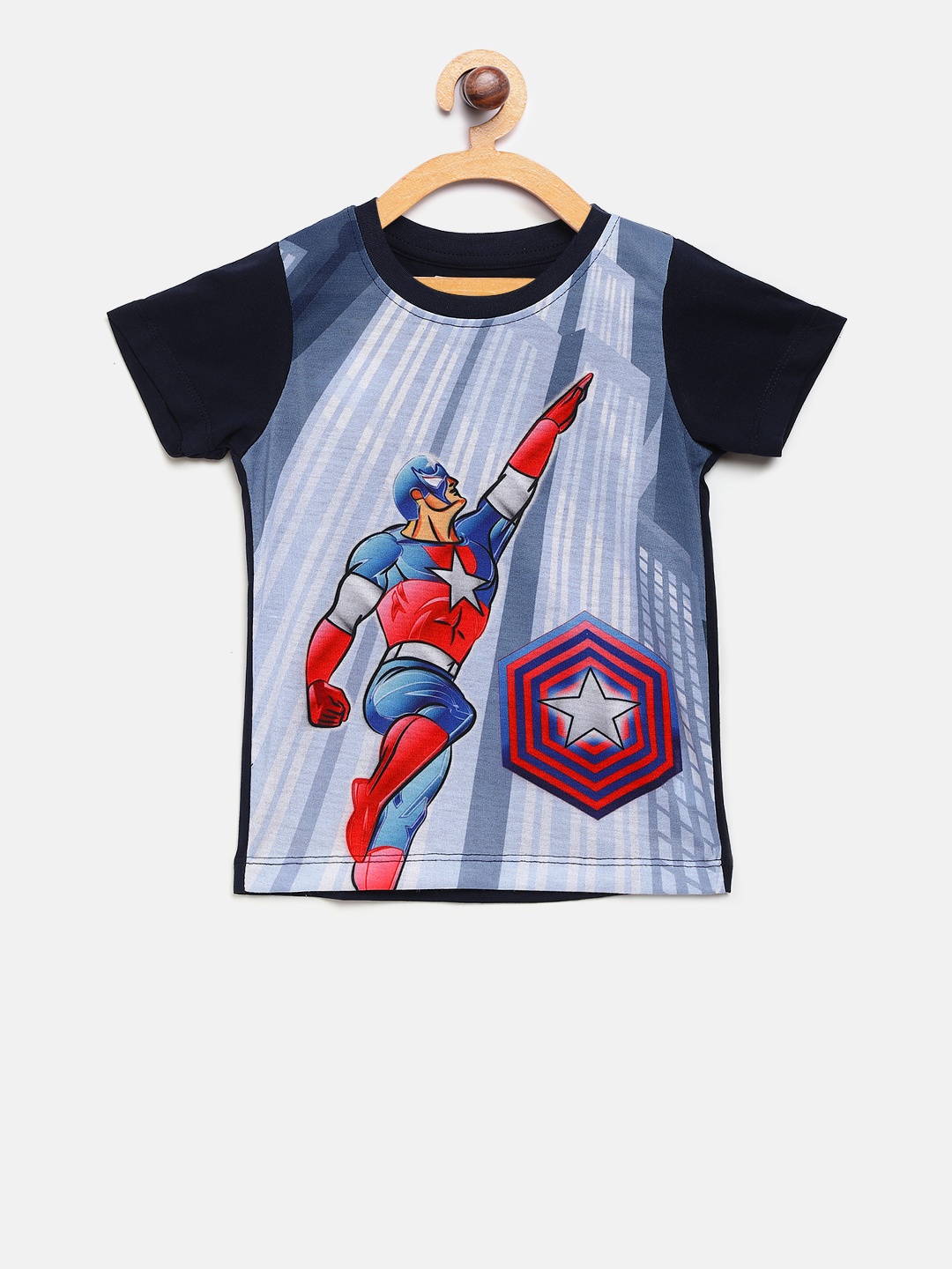 

Eteenz Boys Navy Blue Superhero Print Round Neck T-shirt