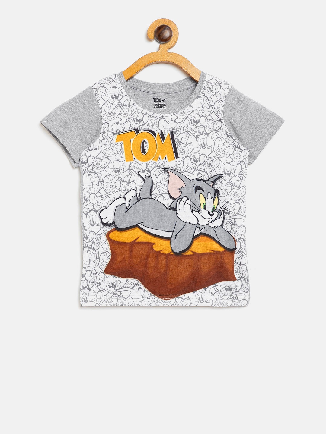 

Eteenz Boys Grey Melange White Printed Round Neck Pure Cotton T-shirt