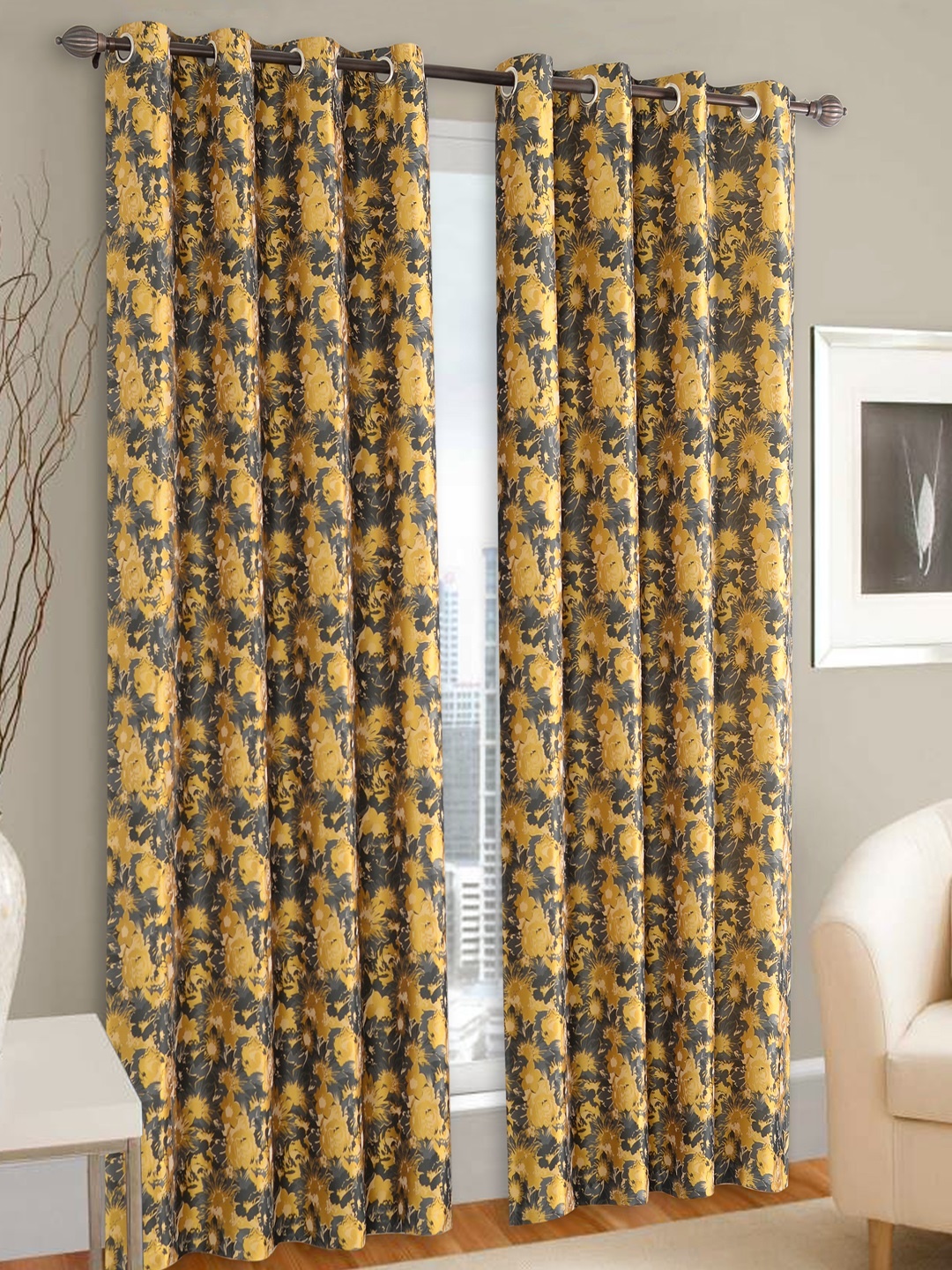 

Deco Window Yellow & Grey Set of 2 Door Curtains