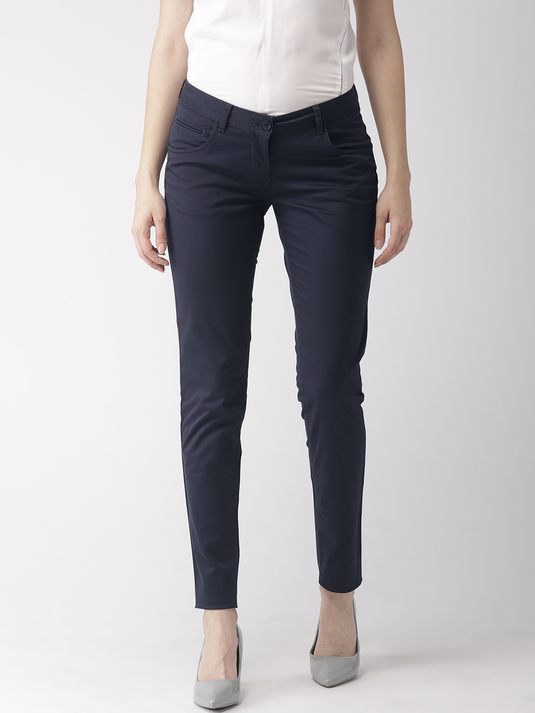 

Park Avenue Women Navy Blue Tapered Fit Solid Chinos