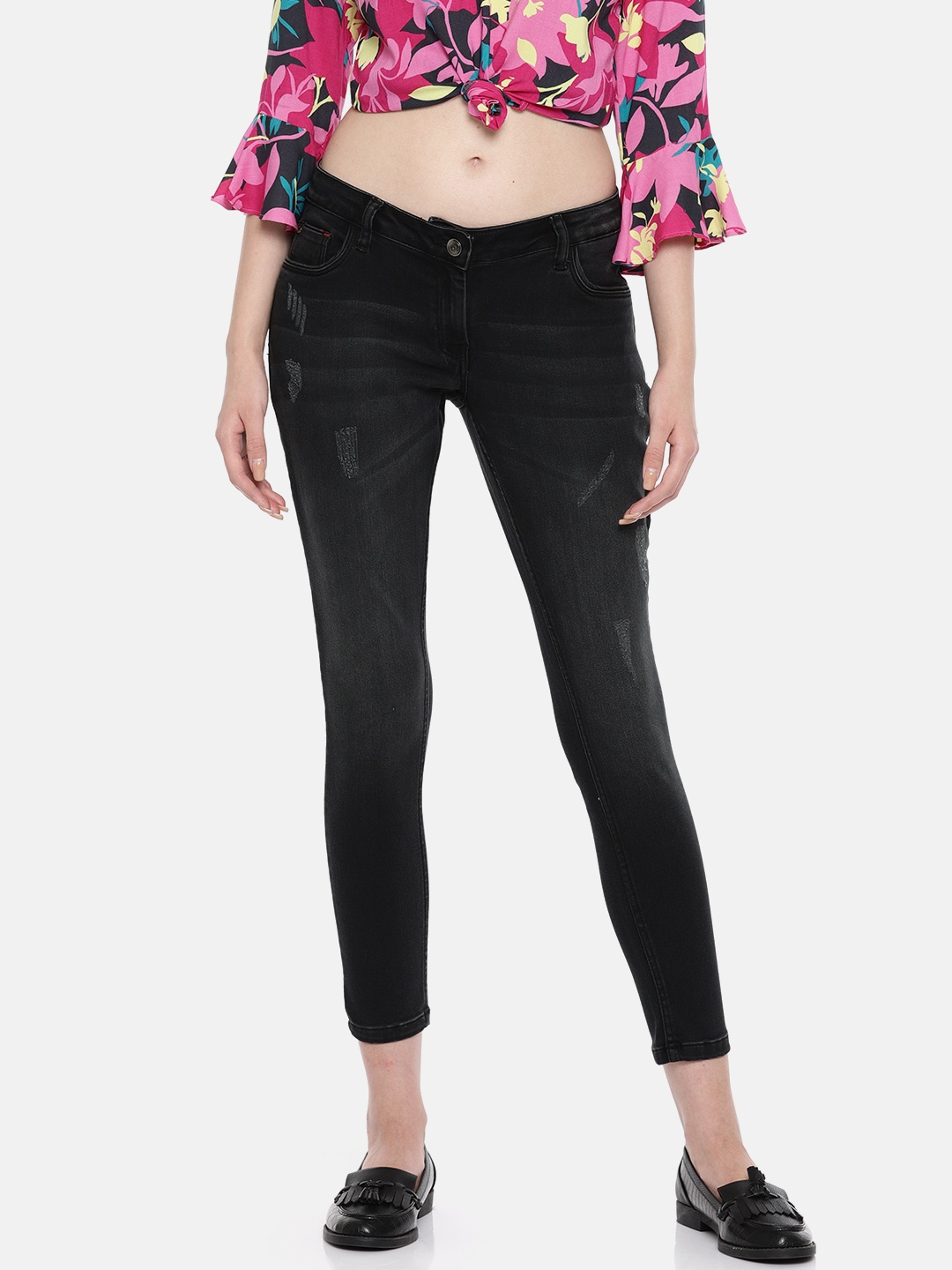 

Park Avenue Woman Black Skinny Fit Mid-Rise Low Distress Stretchable Jeans