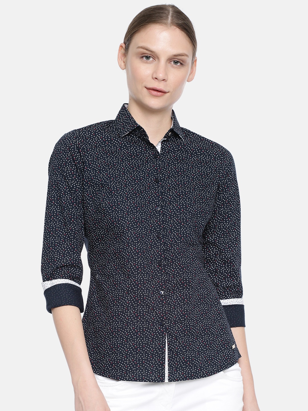 

Park Avenue Woman Navy Blue Regular Fit Printed Formal Shirt