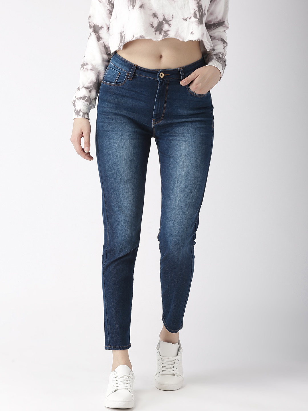 

Flying Machine Women Navy Blue Skinny Fit High-Rise Clean Look Cropped Stretchable Jeans