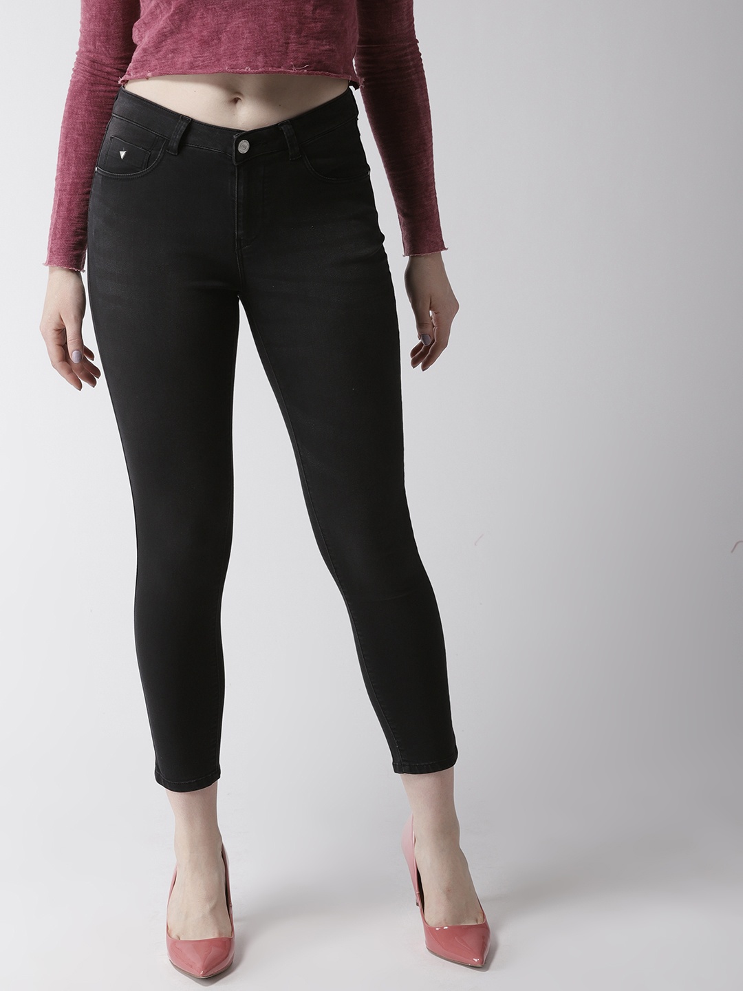 

Flying Machine Women Black Veronica Skinny Fit Mid-Rise Stretchable Cropped Jeans