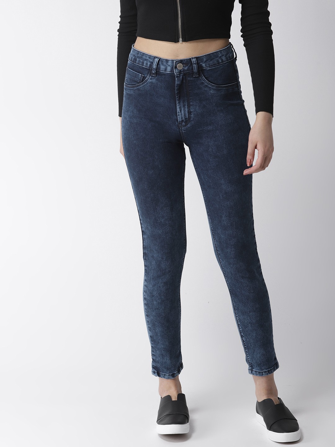 

Flying Machine Women Blue Acid Wash High-Rise Clean Look Stretchable Cropped Jeans