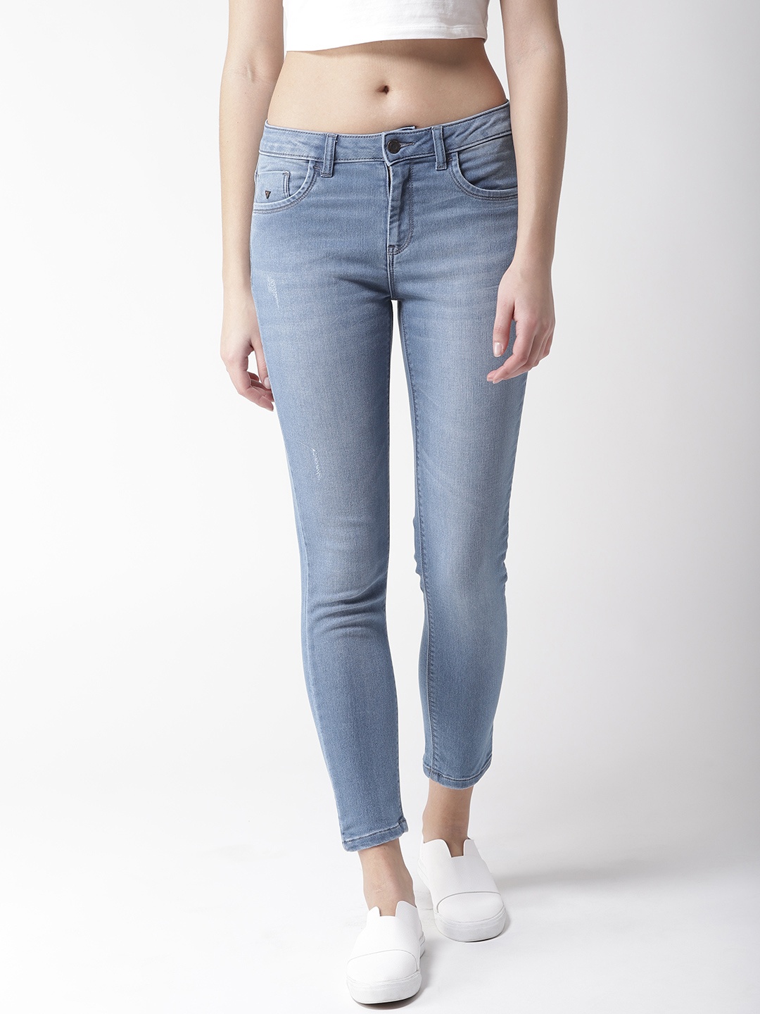 

Flying Machine Women Blue Veronica Skinny Fit Low Distress Stretchable Cropped Jeans