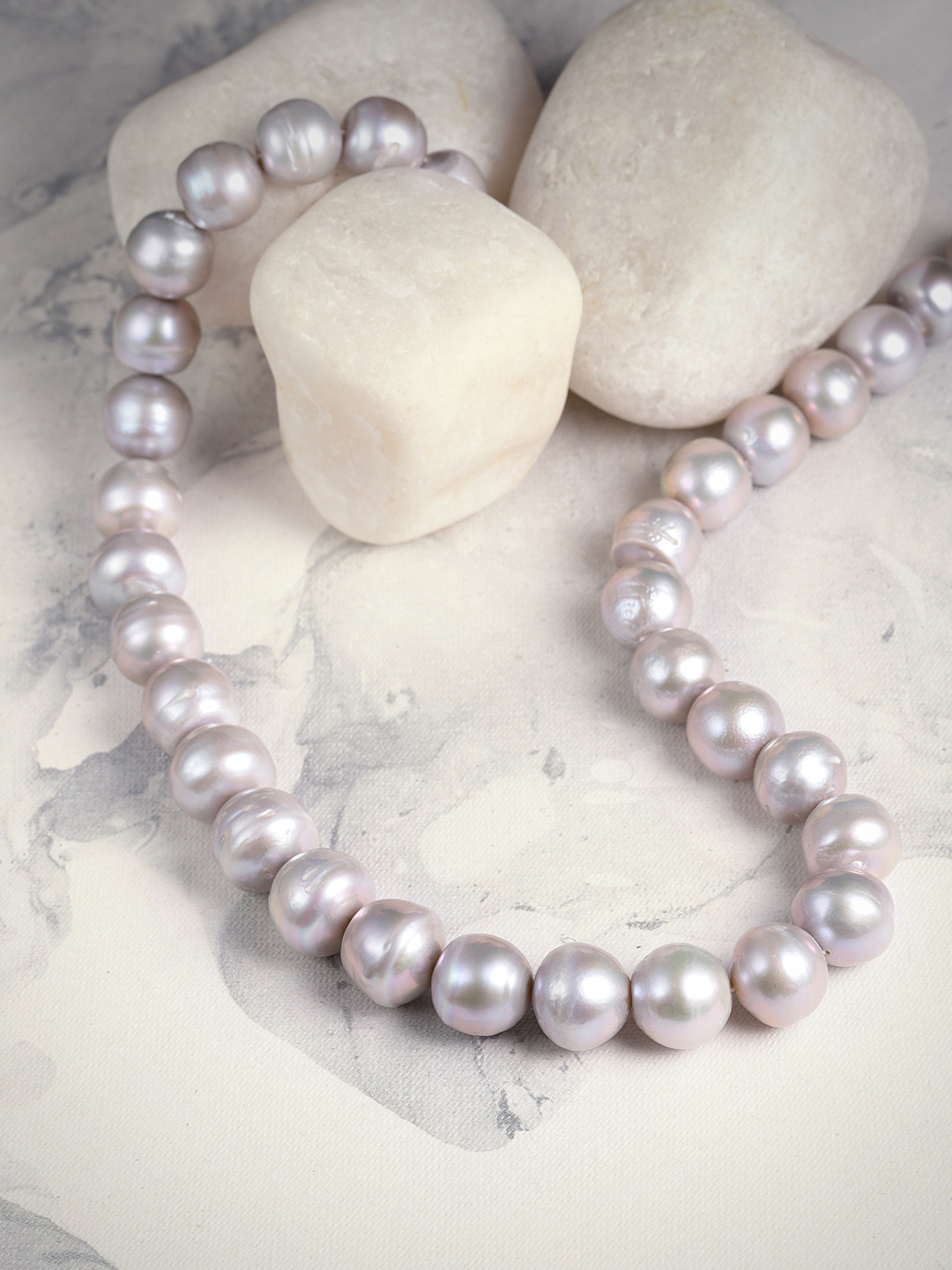 

justpeachy Grey Bold Sterling Silver Certified Fresh Water Pearls Necklace