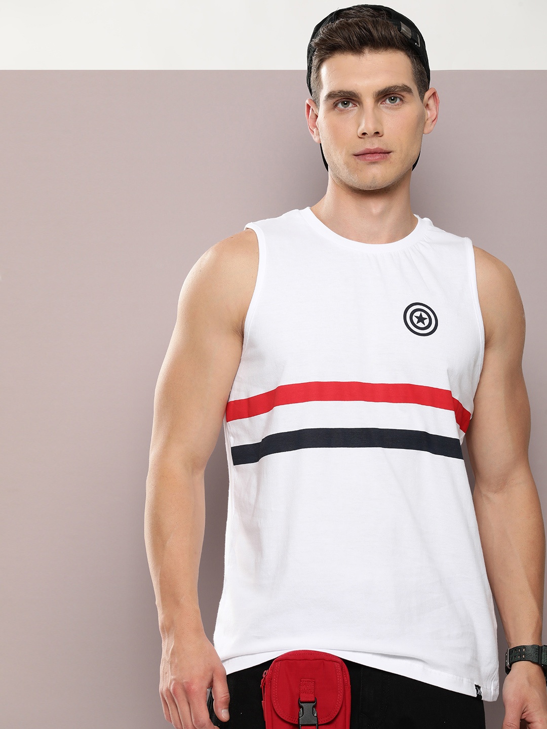 

Kook N Keech Marvel Men Captain America Striped Pure Cotton T-shirt, White
