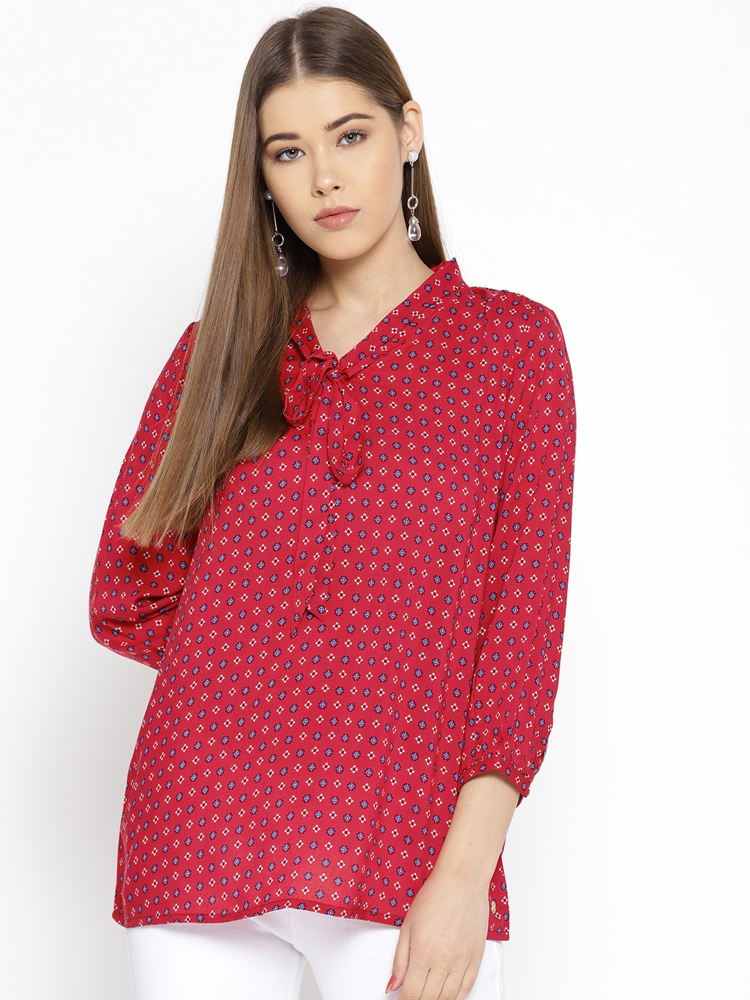 

U.S. Polo Assn. Women Red & Blue Printed Top