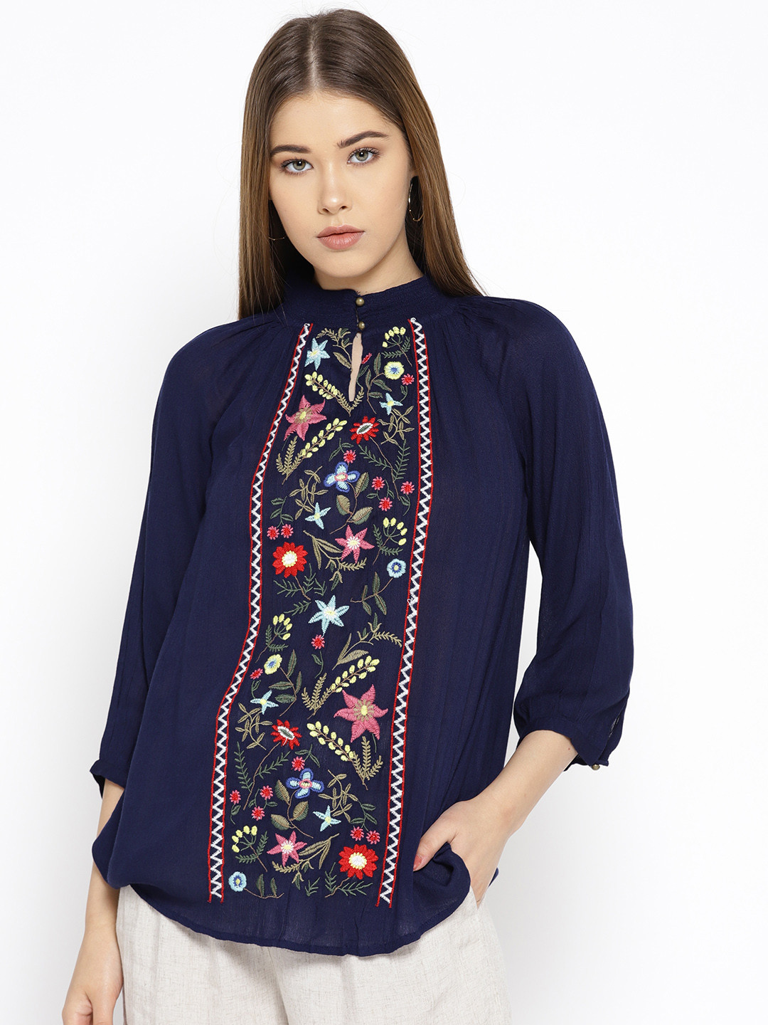 

U.S. Polo Assn. Women Navy Blue Embroidered A-Line Top