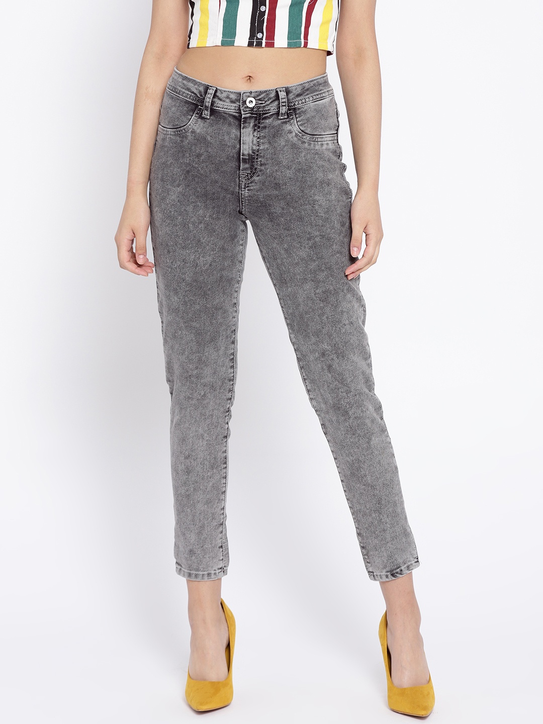 

U.S. Polo Assn. Women Grey Regular Fit Mid-Rise Clean Look Cropped Jeans