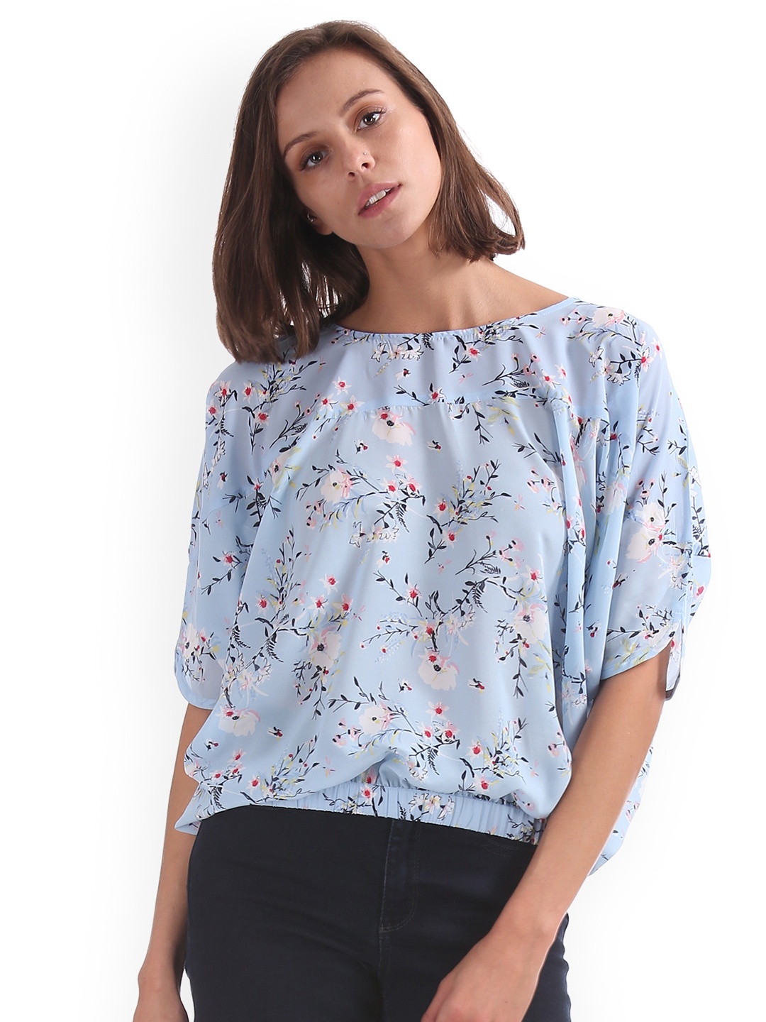 

Cherokee Women Blue Printed Blouson Top