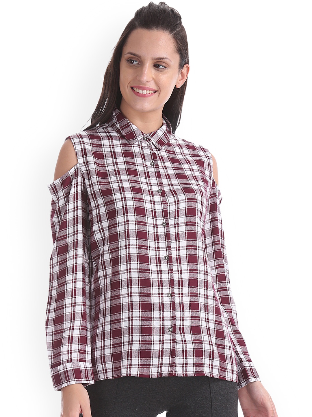 

Cherokee Women Burgundy Checked Shirt Style Top